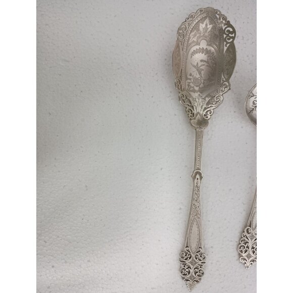 Vintage Mappin Brothers Sterling Silver Ornate Victorian Set Of 2 Serving Spoons - Picture 3 of 8